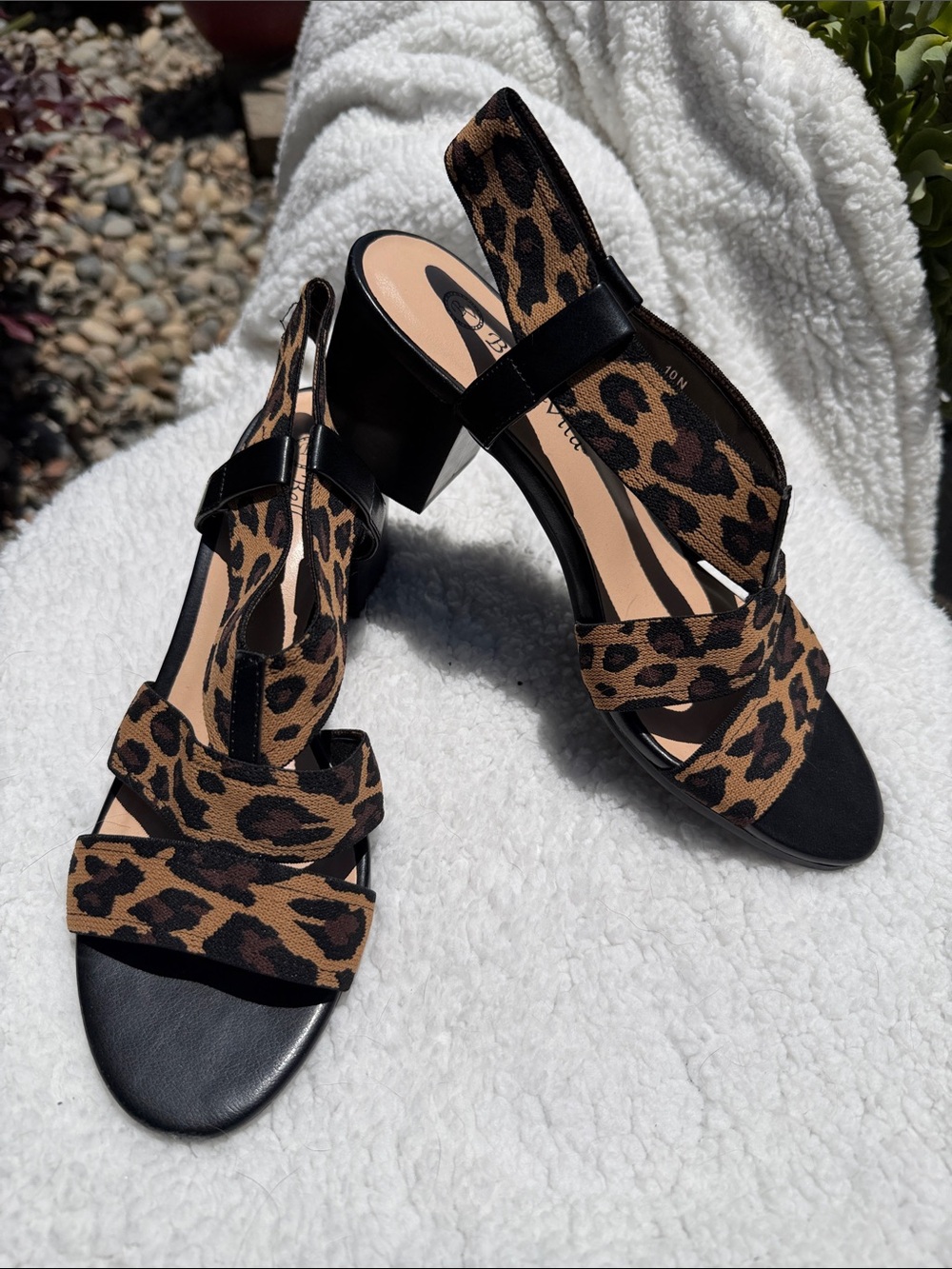 Bella Vita Leopard Print Block Heel Slingback Sandals - Brown/Black